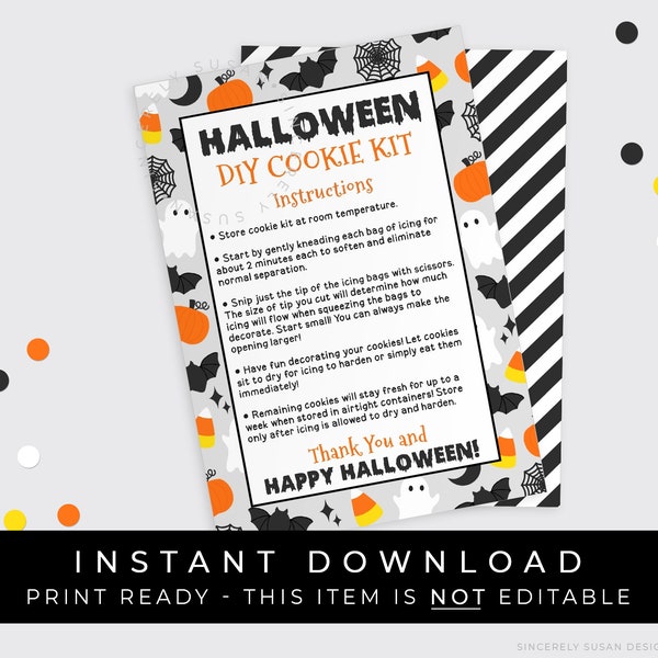 Instant Download Halloween DIY Cookie Kit Instructions Printable Card, Cookie Decorating Kit Packaging Pumpkin Ghost Bat, #179AID VIP