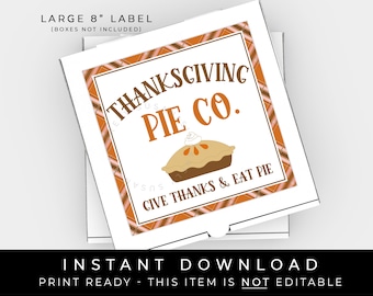 Instant Download 8 inch Thanksgiving Pie Co. Pizza Pie Box Label Sticker Tag, Fall DIY Pumpkin Pie Cookie Kit Box Printable, #286ALG VIP