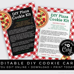 CUSTOMIZABLE DIY Pizza Cookie Kit Instructions Printable Card, Pizza Cookie Decorating Kit Personalized Cookie Packaging, Corjl #113 VIP