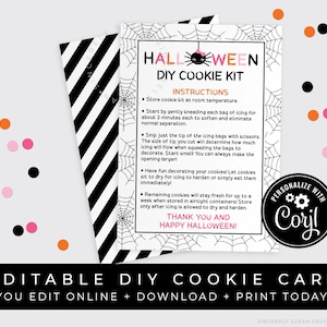 CUSTOMIZABLE Pink Halloween DIY Cookie Kit Instructions Printable Card for Cute Spider Web Halloween Cookie Decorating Kit, Corjl #167C VIP