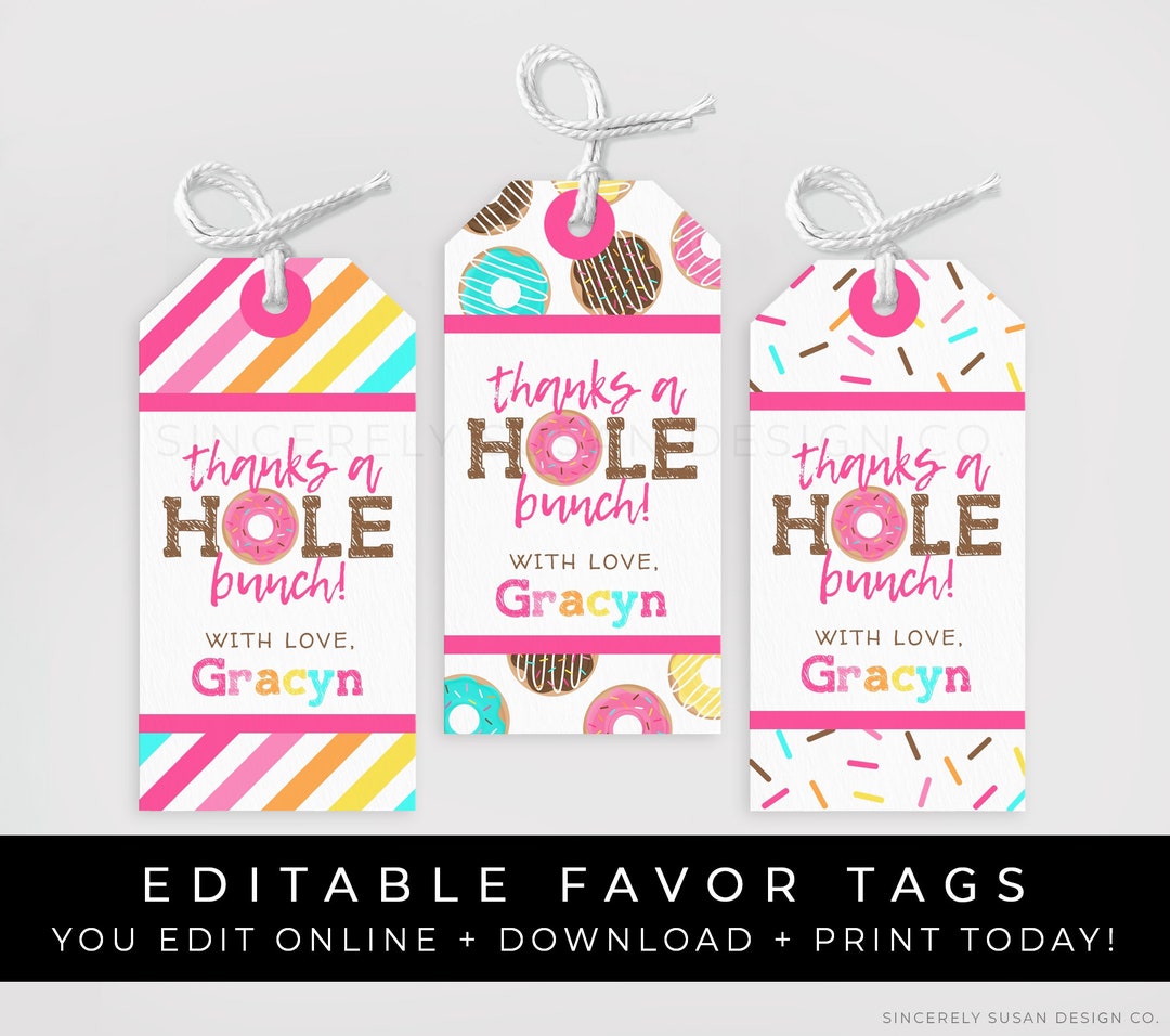Donut Party Favor Tag Printable Birthday Girl Rainbow Sprinkles Thanks ...