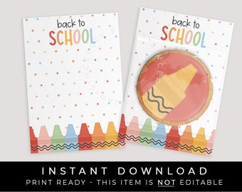 Instant Download Back to School Crayon Cookie Card Printable, First Day of School Coloring Cookie Backer, #296DID VIP