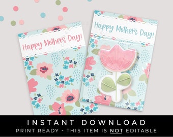 Instant Download Floral Happy Mother's Day Cookie Card Printable, Spring Flowers Mini Cookie Backer Gift Idea for Mom, #265AID VIP