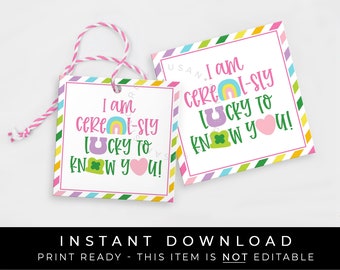 Instant Download I am Cereal-sly Lucky To Know You St. Patrick's Charms Cookie Tag, Marshmallow Cereal Lucky Printable Gift Tag, #101JID VIP