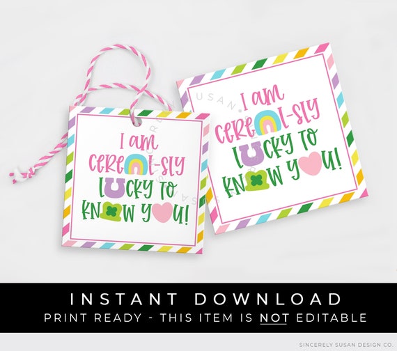 Instant Download I am Cereal-sly Lucky To Know You St. Patrick's Charms Cookie Tag, Marshmallow Cereal Lucky Printable Gift Tag, #101JID VIP