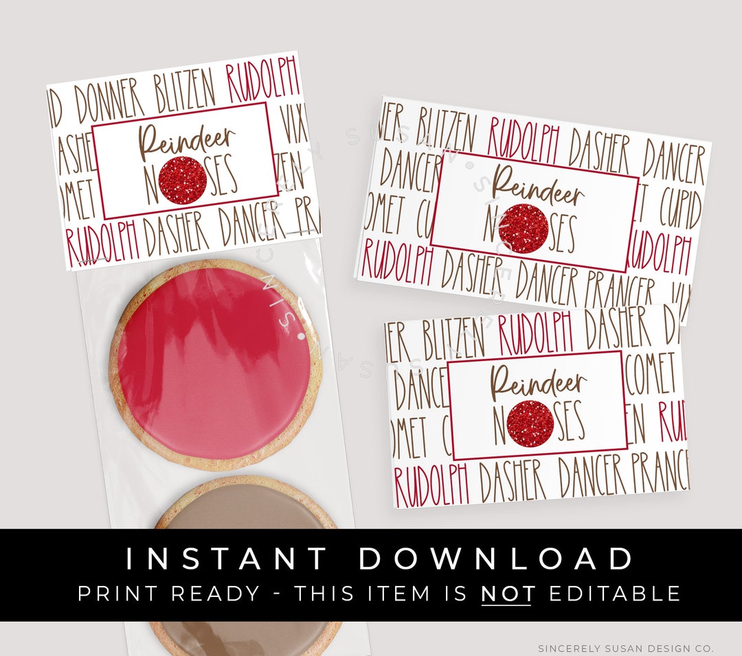 Instant Download Reindeer Noses Bag Topper, Printable Christmas Mini ...