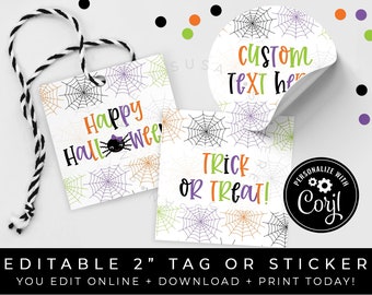 CUSTOMIZABLE Halloween Spider Web Tag, Printable Trick or Treat Happy Halloween Cookie Tag, Itsy Bitsy Spider Party Favor Tag Corjl #159 VIP