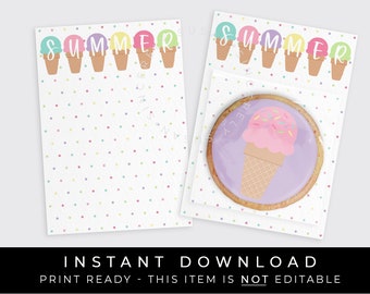 Instant Download Summer Ice Cream Cone Cookie Card Printable, Sweet Ice Cream Mini Cookie Backer Waffle Sugar Cone Scoop, #277GID VIP