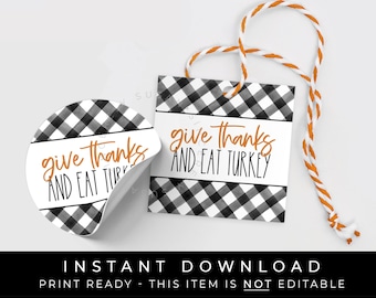 Download istantaneo Tag biscotto del Ringraziamento stampabile, Ringrazia e mangia tacchino, Tag per percalle di bufalo del giorno della gamba del tacchino autunnale, #204BID VIP