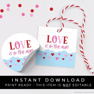 Descarga instantánea Love Is In The Air Etiqueta de galleta del día de San Valentín, Etiqueta de galleta de globo de cielo de nubes, Etiqueta de regalo de San Valentín, #251ID VIP