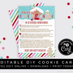 CUSTOMIZABLE Gingerbread House DIY Cookie Decorating Kit Instructions Printable, Christmas Build Your Own Gingerbread House, Corjl #203B VIP