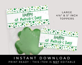 Instant Download Large Happy St. Patrick's Day Cookie Bag Topper Printable, Lucky Shamrock Sprinkles Cookie Treat Topper Tag, #242CID VIP