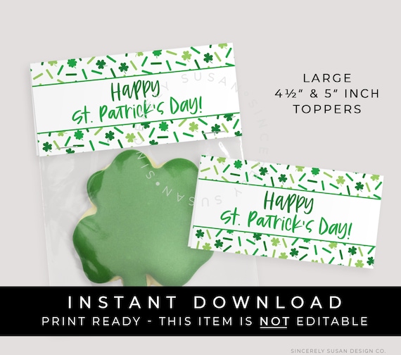 Instant Download Large Happy St. Patrick's Day Cookie Bag Topper Printable, Lucky Shamrock Sprinkles Cookie Treat Topper Tag, #242CID VIP