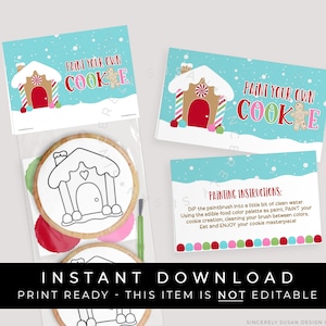 Instant Download Gingerbread Paint Your Own Cookie Bag Topper Printable, Holiday Gingerbread House PYO Christmas Cookie Topper, #203ID VIP