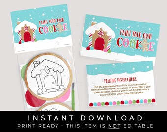 Download istantaneo Gingerbread Paint Your Own Cookie Bag Topper stampabile, Holiday Gingerbread House PYO Christmas Cookie Topper, #203ID VIP