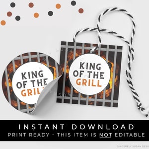 Instant Download King of the Grill Cookie Tag Printable, BBQ Holzkohle Grillen Vatertag Geschenk, #132BID VIP