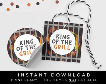 Instant Download King of the Grill Cookie Tag Printable, BBQ Charcoal Grilling Father's Day Tag for Dad Gift, #132BID VIP