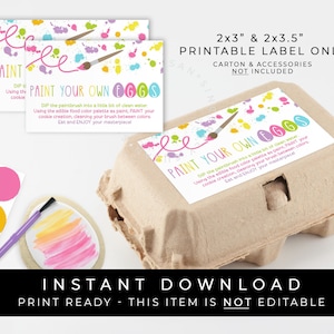 Download instantâneo PYO Easter Mini Cookies 6 Pack Egg Carton Label Label, Printable Spring Paint Your Own Eggs Directions, # 254CID VIP