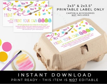 Instant Download PYO Easter Mini Cookies 6 Pack Egg Carton Sticker Label Tag, Printable Spring Paint Your Own Eggs Directions, #254CID VIP