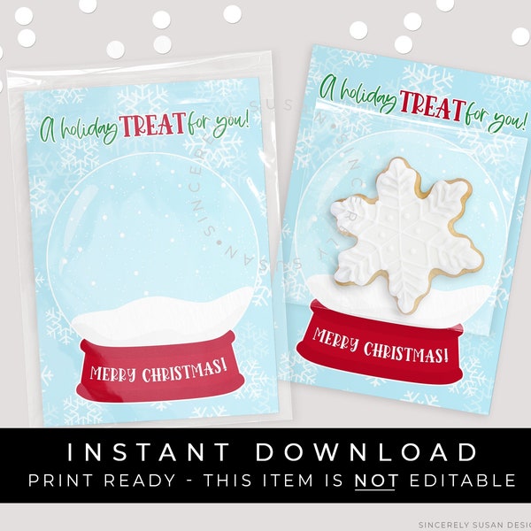 Instant Download Christmas Snow Globe Mini Cookie Card Printable, Merry Christmas Cookie Card Holiday Treat Packaging 3.5 x 5", #189MCID VIP