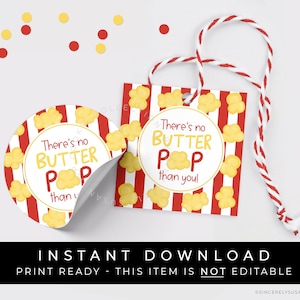 Instant Download Popcorn No Butter Pop Vaderdag Cookie Tag Afdrukbaar, Papa Popcorn Gift Tag, #292AID VIP