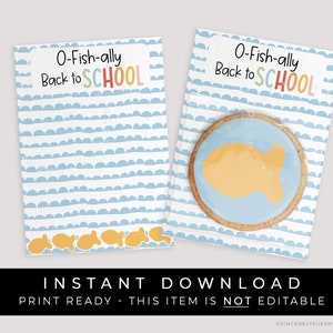 Descarga instantánea Tarjeta de galletas de regreso a la escuela O-FISH-ally imprimible, Goldfish Primer día de clases, patrocinador de galletas, #300AID VIP