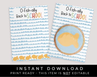 Instant Download O-FISH-ally Back to School Cookie Card Printable, Goldfish First Day of School Cookie Backer, #300AID VIP