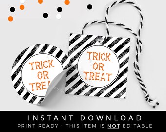 Instant Download Halloween Trick or Treat Cookie Tag Printable, Spooky Halloween Skeleton Bones Tag Spider Webs, #280TTID VIP