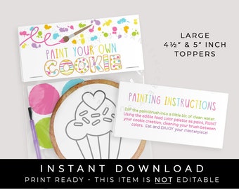 Instant Download Paint Your Own Cookie Bag Topper Printable, Large Single Cookie Spring Rainbow PYO Cookie Bag Topper Tag, #255CID VIP
