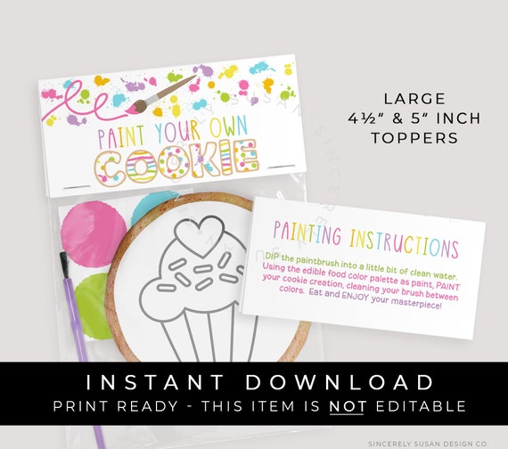 Instant Download Paint Your Own Cookie Bag Topper Printable, Large Single Cookie Spring Rainbow PYO Cookie Bag Topper Tag, #255CID VIP