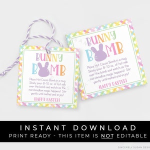 Sofortiger Download Osterhase Bombe Tag druckbar, Frühling heiße Kakao Bombe Richtungen, heiße Schokolade Bombe quadratisches Tag Aufkleber, #256DID VIP