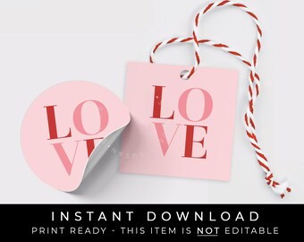 Instant Download LOVE Modern Valentine's Day Cookie Tag, Love Cookie Tag, Pink Valentine Gift Tag, #228BID VIP