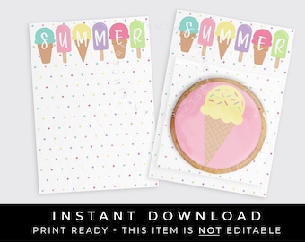 Instant Download Popsicle and Ice Cream Cookie Card Printable, Sweet Summer Ice Cream Cone Popsicle Mini Cookie Backer, #277PDID VIP