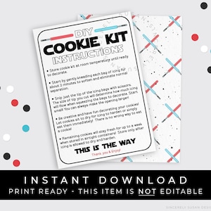 Instant Download Galaxy Stars Space Wars Cookie Kit Instructions Printable Card, May 4th Cookie Decorating Kit 3.5" x 5" Card, #114CWID VIP