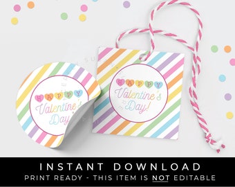 Instant Download Happy Valentine's Day Cookie Tag, Candy Hearts Sweet Talk Conversation Cookie Tag, Rainbow Valentine Gift Tag, #218EID VIP