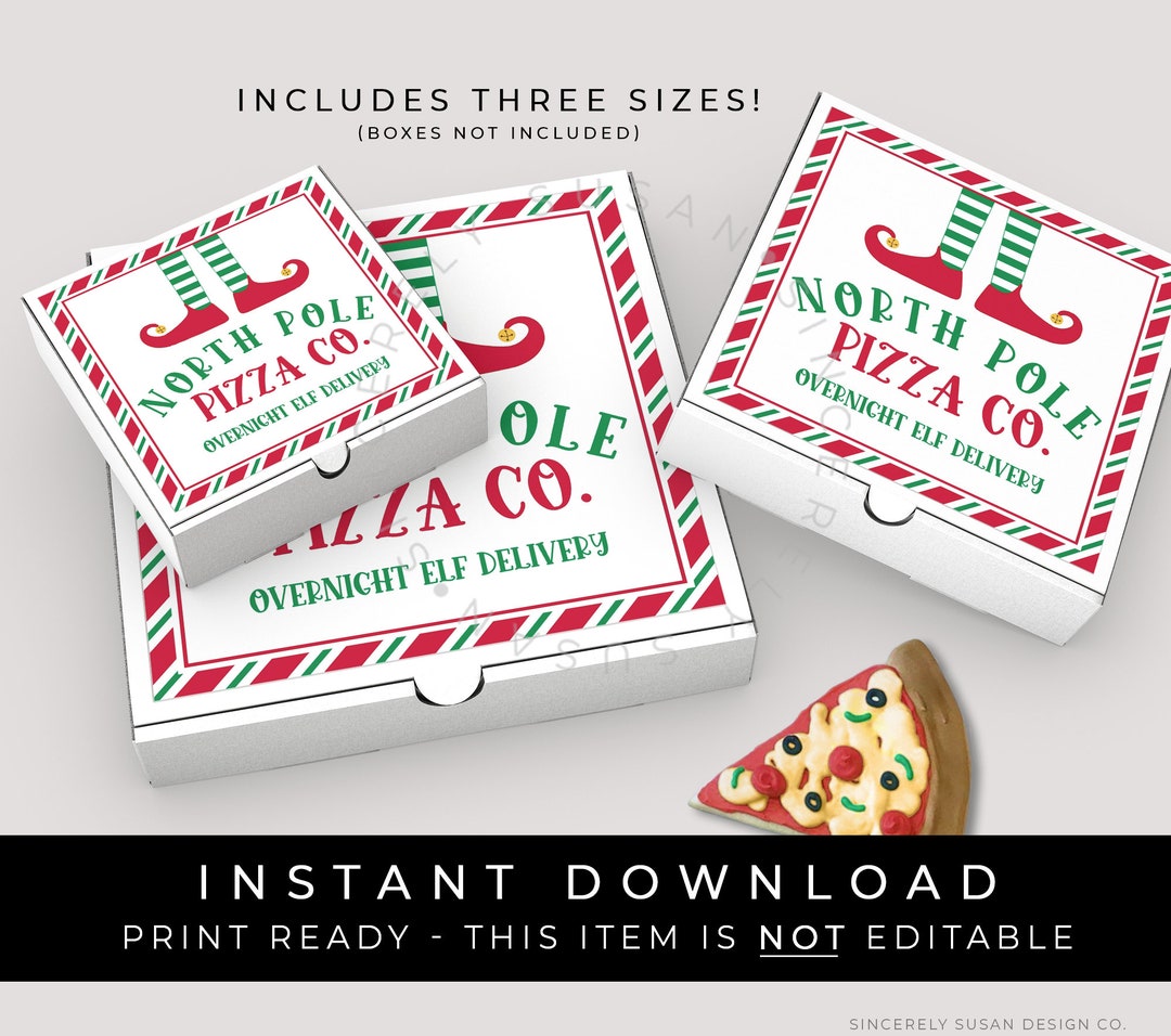 instant download mini north pole pizza co. elf delivery pizza box