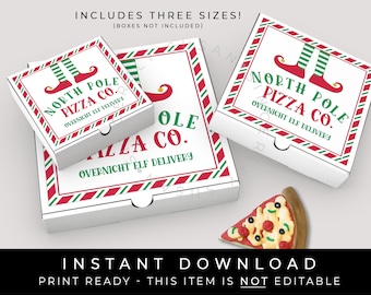 Instant Download Mini North Pole Pizza Co. Elf Delivery Pizza Box Label, Overnight Pizza Cookie Tag Sticker Christmas Printable, #191BPZ VIP