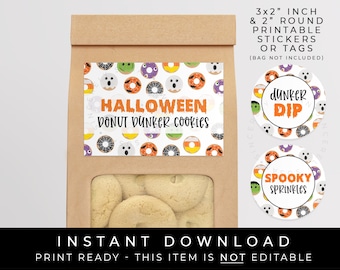 Instant Download Halloween Donut Dunker Mini Cookies Printable Label, Halloween Cookie Dunk Tag Dip Sprinkles Labels Sticker, #183WID VIP