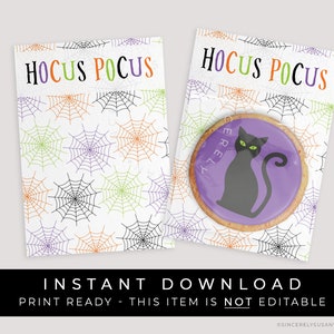 Téléchargement instantané Hocus Pocus Halloween Cookie Card imprimable, support de carte de cookie toile d'araignée, #298BID VIP