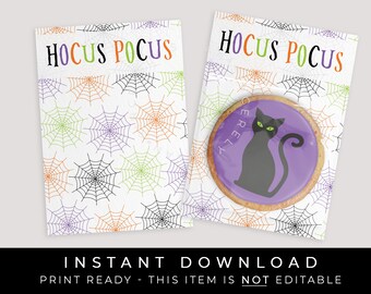 Sofortiger Download Hokus Pokus Halloween Cookie Karte zum Ausdrucken, Spinnennetz Cookie Karte Backer, #298BID VIP