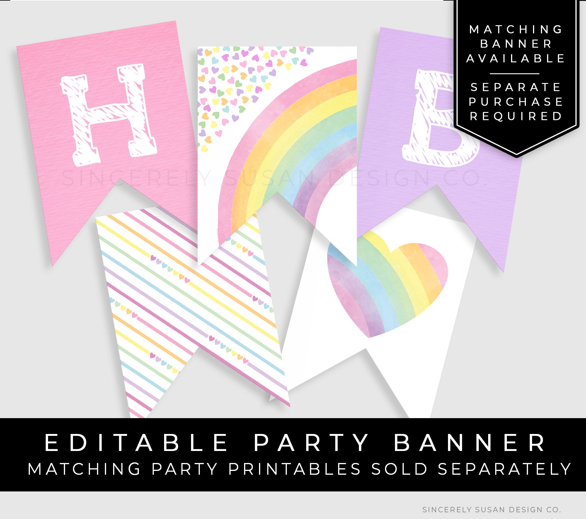 Printable Rainbow Decorations for Birthday Party Bundle