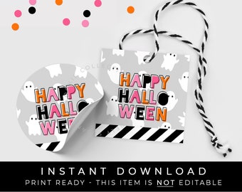 Instant Download Happy Halloween Cookie Tag Printable, Boo Ghost Pink Halloween Spooky Cute Trick or Treat Favor Tag, #156PK2ID VIP