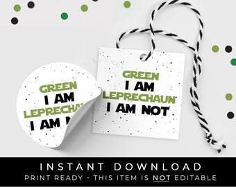 Instant Download Star Wars St. Patrick's Day Cookie Tag, Green I Am Leprechaun I Am Not, Space Galaxy Green Child Gift Tag #114SP2ID VIP