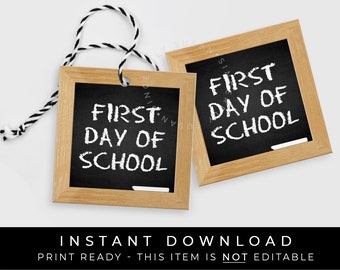 Instant Download Chalkboard First Day of School Tag, Back to School Printable Cookie Packaging Gift Tag BTS, #147CID VIP