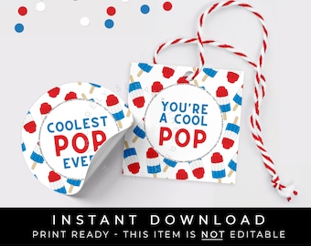 Instant Download Coolest Pop Popsicle Gift Tag, Father's Day Patriotic Popsicle Cookie Tag Printable for Grandfather, #136BID VIP