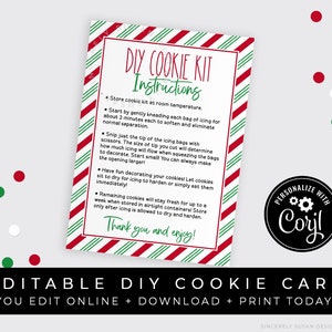CUSTOMIZABLE Christmas DIY Cookie Kit Instructions Printable Card, Farmhouse Holiday Stripes Cookie Decorating Kit Directions, #196A VIP