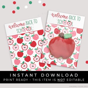 Instant Download Welcome Back to School Apple Cookie Card Printable, First Day of School Teacher Apples Cookie Backer, 260CID VIP image 1