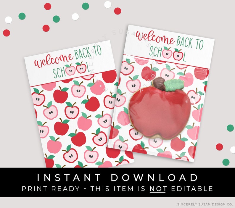 Instant Download Welcome Back to School Apple Cookie Card Printable, First Day of School Teacher Apples Cookie Backer, 260CID VIP image 1