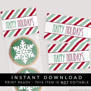 Topper de saco de boas festas para download instantâneo, toppers de mini biscoitos de Natal para impressão, saco de presente com listras de bastão de doces de férias, # 196AID VIP