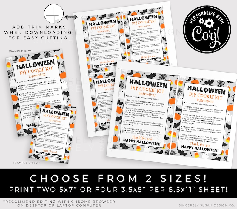 CUSTOMIZABLE Halloween DIY Cookie Kit Instructions Printable Etsy
